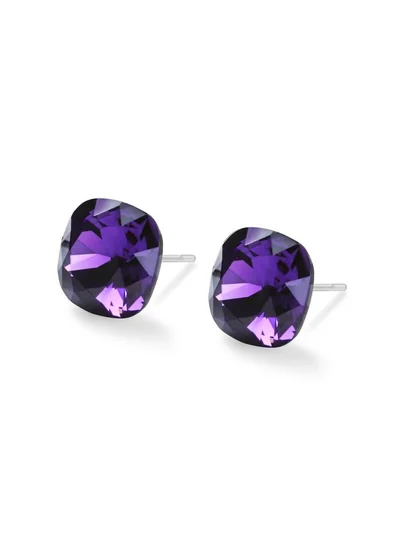 Seona Seona Sophia 10mm Cushion Cut Crystal Earrings – Hypoallergenic Stud Earrings for Women, Tarnish‑Free Stainless Steel Jewelry for Sensitive Ears - Purple Velvet